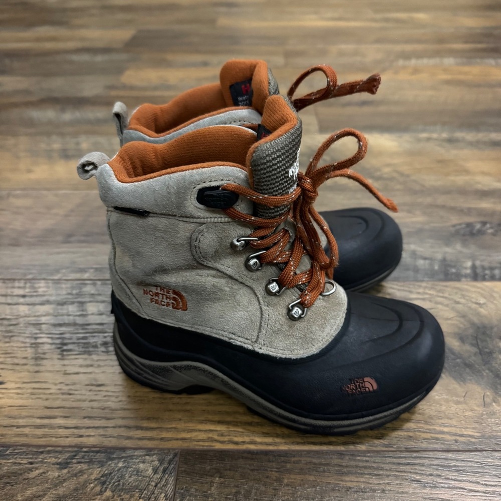 The‎ North Face Boys Insulated Waterproof Winter Snow Boots Gray Orange Size 1